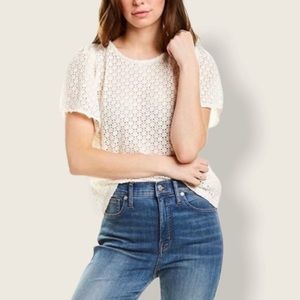 Madewell Texture & Thread Eyelet Flutter-Sleeve Top White Small